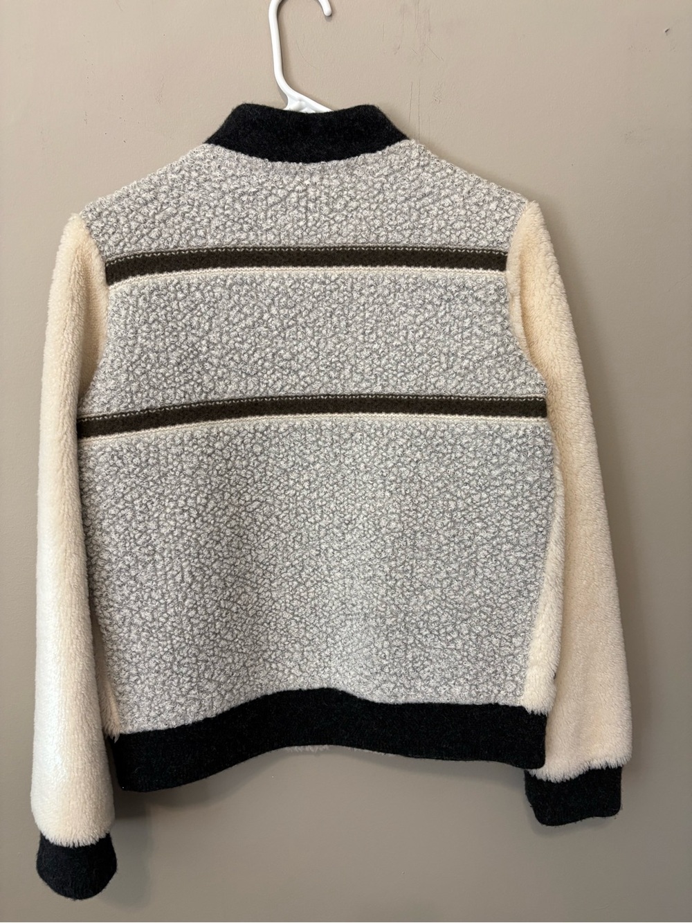 Stile Benetton rare Cream & Gray Shearling-Style wool bomber Jacket - Picture 3 of 7